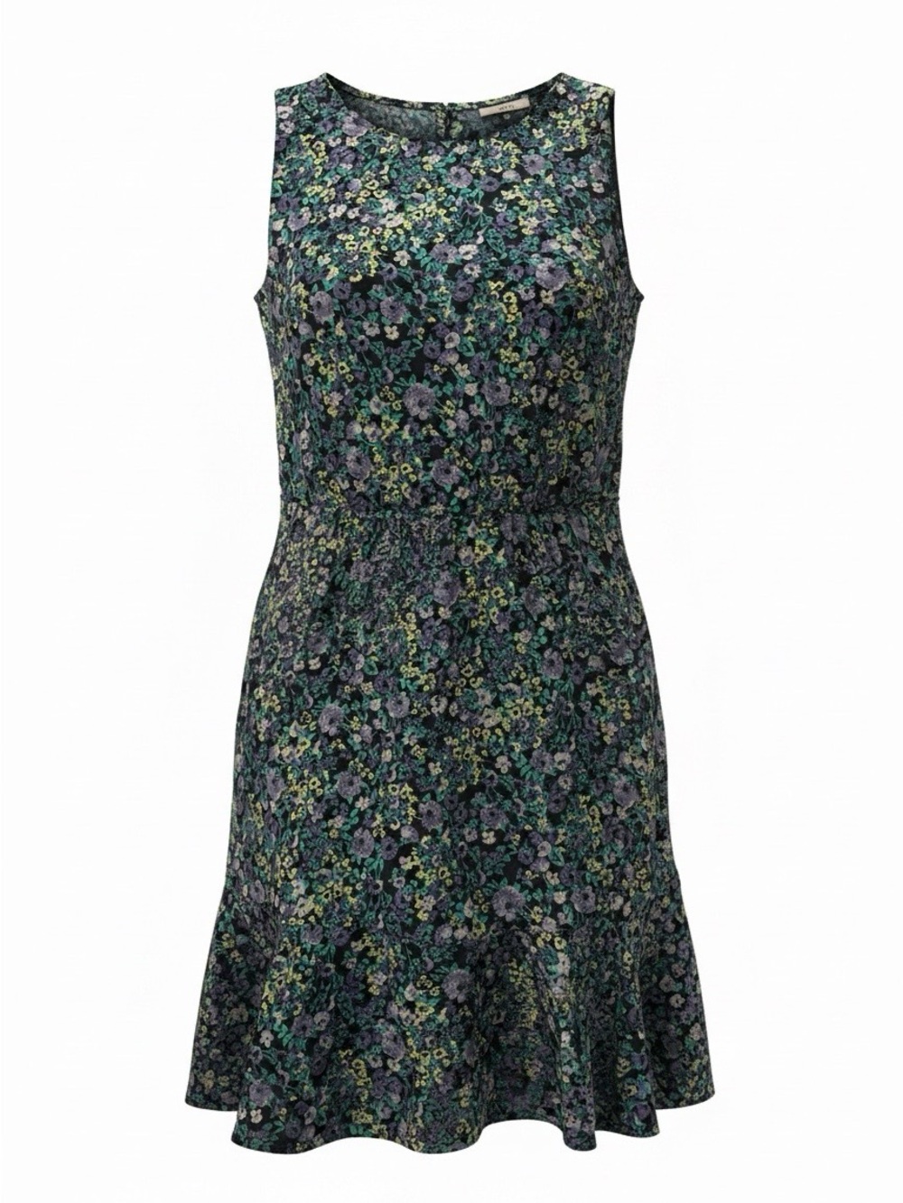 LOFT Women's Midi Dress Purple Green Floral Ruffle at Hem